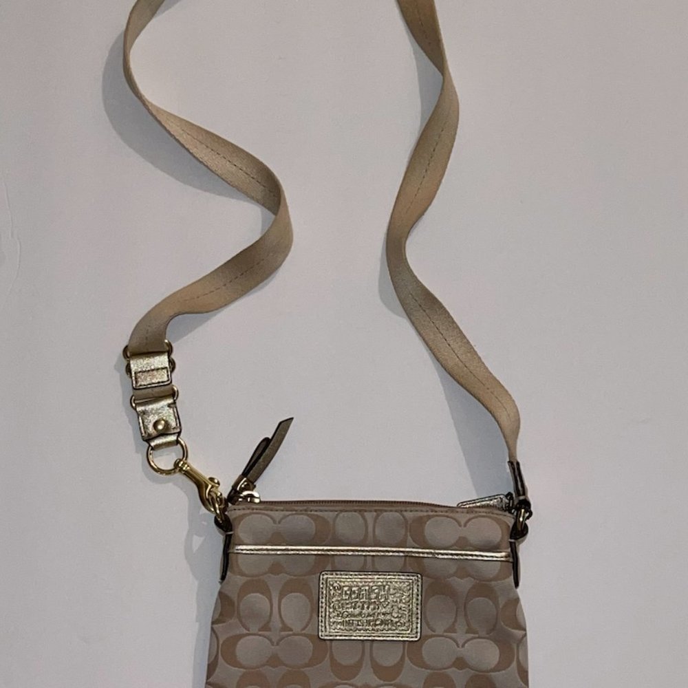 COACH Logo Fabric Crossbody Gold/Cream